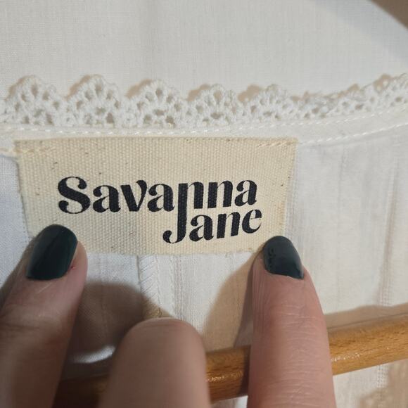 Savanna Jane Embroidered Elastic Waist Top Lace Boho Beach Spring Floral L - Picture 2 of 7